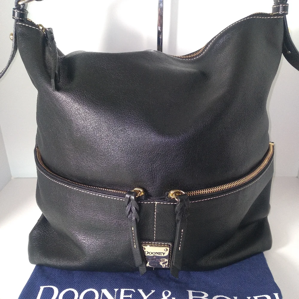 DOONEY & BOURKE DILLEN Black Pebbled Leather Large Hobo Bag